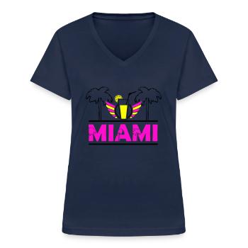 miami - T-shirt col V Femme - marine - Devant - Lela (165cm)