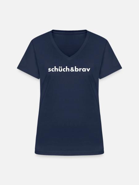 Schüch u brav - Frauen-T-Shirt mit V-Ausschnitt - Navy