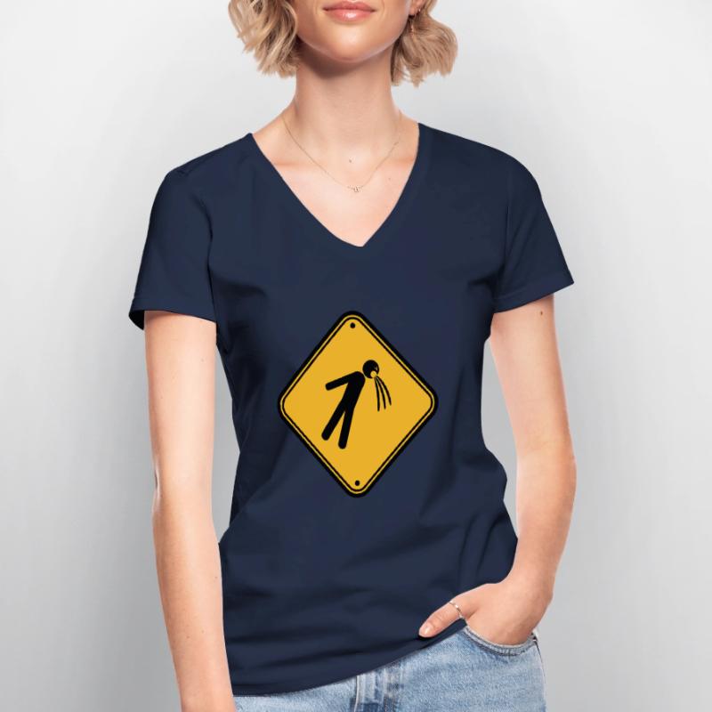 shield caution note vomit vomit Women's V-neck T-shirt