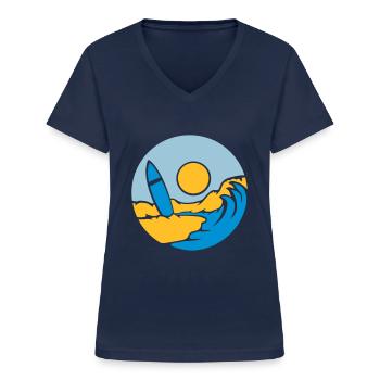 County Beach Surfboard - Women's V-neck T-shirt - navy - Front - Lela (165cm)