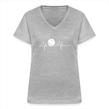 Softball Heartbeat - T-shirt col V Femme - gris chiné - Devant - Lela (165cm)