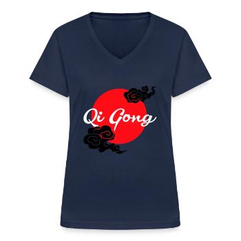 Nuages de Qigong - T-shirt col V Femme - marine - Devant - Lela (165cm)