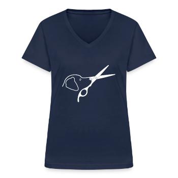 Logo Groomer Hundefriseur Weiss - Frauen-T-Shirt mit V-Ausschnitt - Navy - Vorne - Lela (165cm)