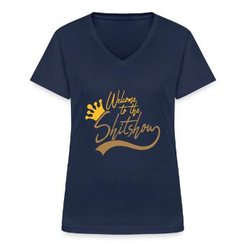 Krone Bienvenue Shitshow - T-shirt col V Femme - marine - Devant - Lela (165cm)