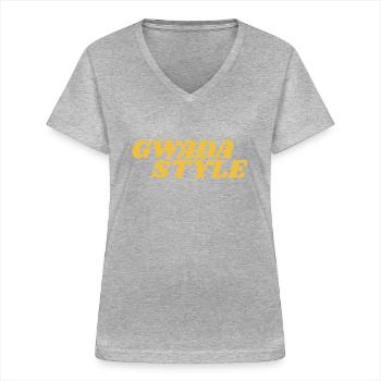 gwada style - T-shirt col V Femme - gris chiné - Devant - Lela (165cm)