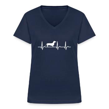 Dackel Herzkurve - Puls Hund - Hundefan Haustier - Frauen-T-Shirt mit V-Ausschnitt - Navy - Vorne - Lela (165cm)