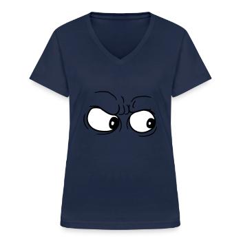 ansehen starren 2 augen ausrasten stinksauer kopf - Frauen-T-Shirt mit V-Ausschnitt - Navy - Vorne - Lela (165cm)