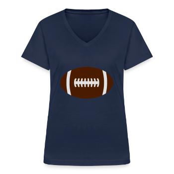 Ballon de Rugby - T-shirt col V Femme - marine - Devant - Lela (165cm)