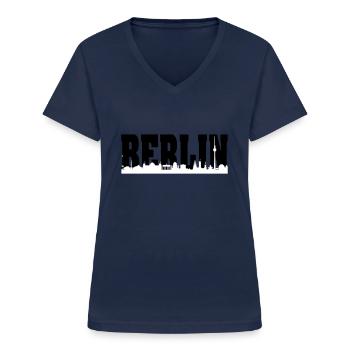Berlin - Frauen-T-Shirt mit V-Ausschnitt - Navy - Vorne - Lela (165cm)
