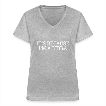 Sternzeichen Waage - Frauen-T-Shirt mit V-Ausschnitt - Grau meliert - Vorne - Lela (165cm)