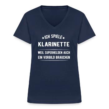 Klarinette - Frauen-T-Shirt mit V-Ausschnitt - Navy - Vorne - Lela (165cm)