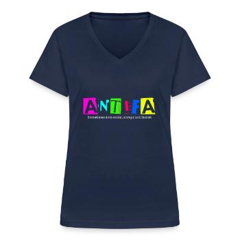 Antifa - Sometimes anti-social, always antifascist - Frauen-T-Shirt mit V-Ausschnitt - Navy - Vorne - Lela (165cm)