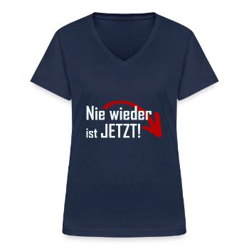 Nie wieder ist JETZT! - Frauen-T-Shirt mit V-Ausschnitt - Navy - Vorne - Lela (165cm)