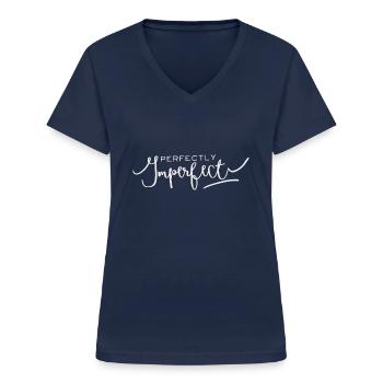 perfekt unperfekt - Frauen-T-Shirt mit V-Ausschnitt - Navy - Vorne - Lela (165cm)