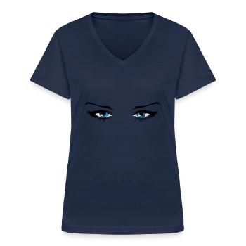 Augen frau schön - Frauen-T-Shirt mit V-Ausschnitt - Navy - Vorne - Lela (165cm)