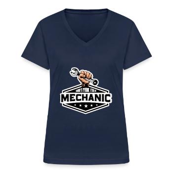 Don´t Panic i´m a mechanic, cool funny Funshirt - Frauen-T-Shirt mit V-Ausschnitt - Navy - Vorne - Lela (165cm)