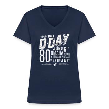 D Day at Omaha Beach 80th 2024 - T-shirt col V Femme - marine - Devant - Lela (165cm)