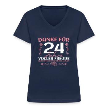 Satinhochzeit Ehefrau 24. Hochzeitstag Geschenk - Frauen-T-Shirt mit V-Ausschnitt - Navy - Vorne - Lela (165cm)