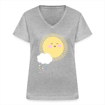 Sonne Wolke Regentropfen Herzen Sommer Happy - Frauen-T-Shirt mit V-Ausschnitt - Grau meliert - Vorne - Lela (165cm)