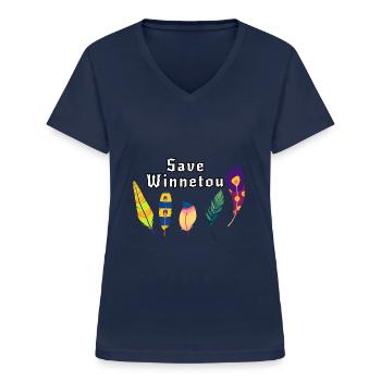 Federn, save Winnetou, Winnetou - Frauen-T-Shirt mit V-Ausschnitt - Navy - Vorne - Lela (165cm)