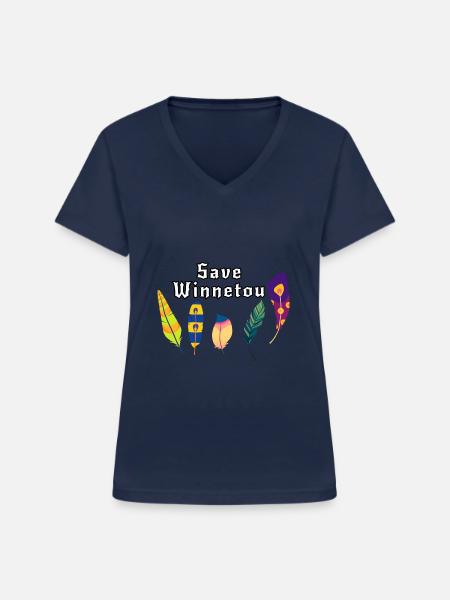 Federn, save Winnetou, Winnetou - Frauen-T-Shirt mit V-Ausschnitt - Navy