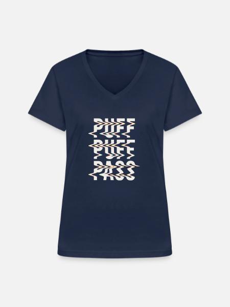 Puff Puff Pass - Frauen-T-Shirt mit V-Ausschnitt - Navy