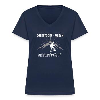Fernwanderweg E5 Oberstdorf Meran Design - Frauen-T-Shirt mit V-Ausschnitt - Navy - Vorne - Lela (165cm)