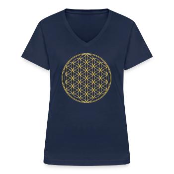 Blume Des Lebens - Solo 3 - Frauen-T-Shirt mit V-Ausschnitt - Navy - Vorne - Lela (165cm)