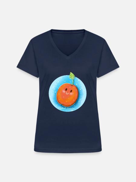 Pfirsich - Frauen-T-Shirt mit V-Ausschnitt - Navy