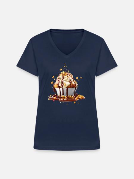 Eisbecher - Frauen-T-Shirt mit V-Ausschnitt - Navy