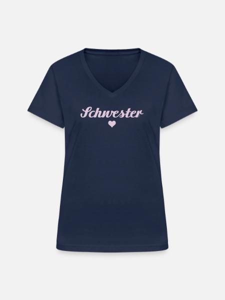 Schwesterherz hellrosa 2024 - Frauen-T-Shirt mit V-Ausschnitt - Navy