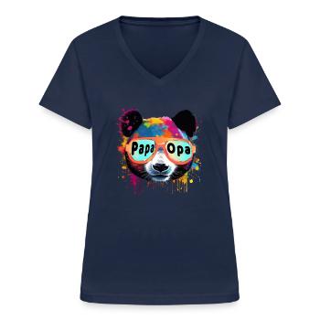 dad, grandpa, bear, panda bear, illustration, colorful, graffiti - Women's V-neck T-shirt - navy - Front - Lela (165cm)