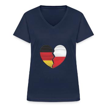 Herz Land Flagge Deutschland Polen 3 D - Frauen-T-Shirt mit V-Ausschnitt - Navy - Vorne - Lela (165cm)