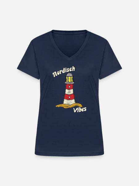 Nordisch Vibes - Leuchtturm - Frauen-T-Shirt mit V-Ausschnitt - Navy