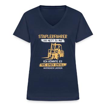 Lagerarbeiter Logistiker Stapler Staplerfahrer - Frauen-T-Shirt mit V-Ausschnitt - Navy - Vorne - Lela (165cm)