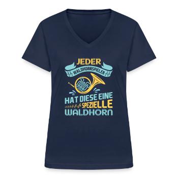 Waldhorn Waldhornspieler Hornist - Frauen-T-Shirt mit V-Ausschnitt - Navy - Vorne - Lela (165cm)
