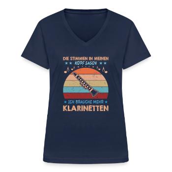 Klarinette Klarinettenspieler Klarinettist - Frauen-T-Shirt mit V-Ausschnitt - Navy - Vorne - Lela (165cm)