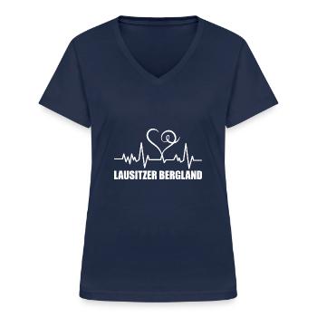 Heartbeat Lausitzer Bergland - Frauen-T-Shirt mit V-Ausschnitt - Navy - Vorne - Lela (165cm)