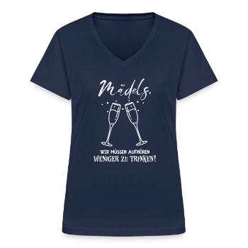 Mädels, feiern und trinken, Party Sekt, Funshirt - Frauen-T-Shirt mit V-Ausschnitt - Navy - Vorne - Lela (165cm)