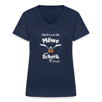 Mach's wie die Möwe und Scheiß drauf - Ostsee Fun - Frauen-T-Shirt mit V-Ausschnitt - Navy - Vorne - Lela (165cm)