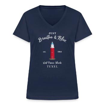 Texel, Relax Leuchtturm Eierland, Niederlande - Frauen-T-Shirt mit V-Ausschnitt - Navy - Vorne - Lela (165cm)