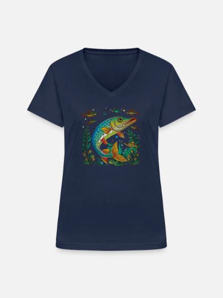 Hecht - Frauen-T-Shirt mit V-Ausschnitt - Navy