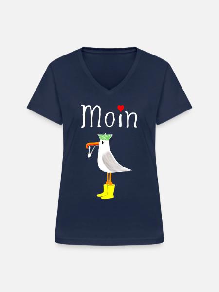Moin Möwe Seemann - Frauen-T-Shirt mit V-Ausschnitt - Navy