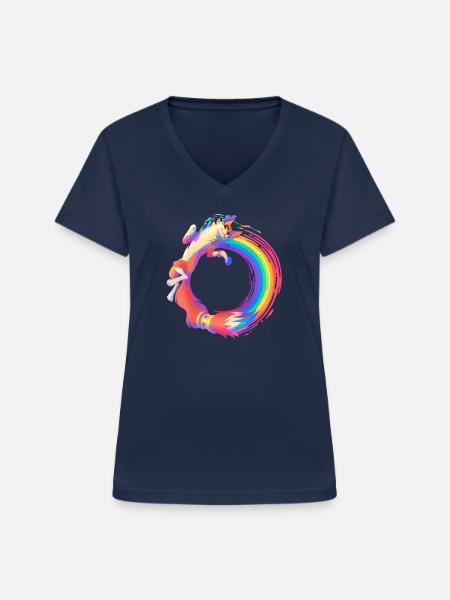 Astrae Regenbogen-Pinsel - Frauen-T-Shirt mit V-Ausschnitt - Navy