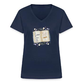 Lesen ist reisen ohne Koffer - Frauen-T-Shirt mit V-Ausschnitt - Navy - Vorne - Lela (165cm)