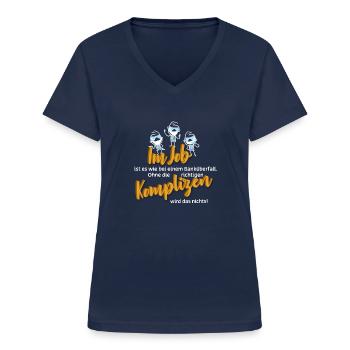 Im Job ist es .... - Frauen-T-Shirt mit V-Ausschnitt - Navy - Vorne - Lela (165cm)