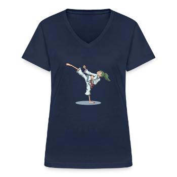 Karate foot kick over head - Women's V-neck T-shirt - navy - Front - Lela (165cm)