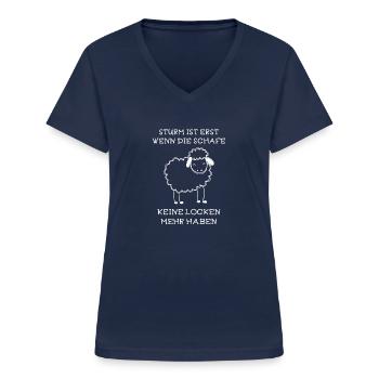 Sturm ist erst wenn Schafe keine Locken mehr haben - Frauen-T-Shirt mit V-Ausschnitt - Navy - Vorne - Lela (165cm)