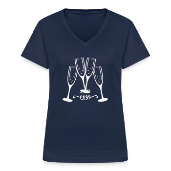sekt glas anstossen - Frauen-T-Shirt mit V-Ausschnitt - Navy - Vorne - Lela (165cm)