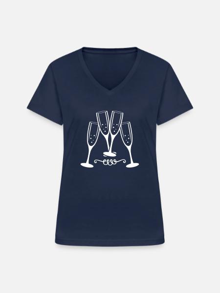 sekt glas anstossen - Frauen-T-Shirt mit V-Ausschnitt - Navy